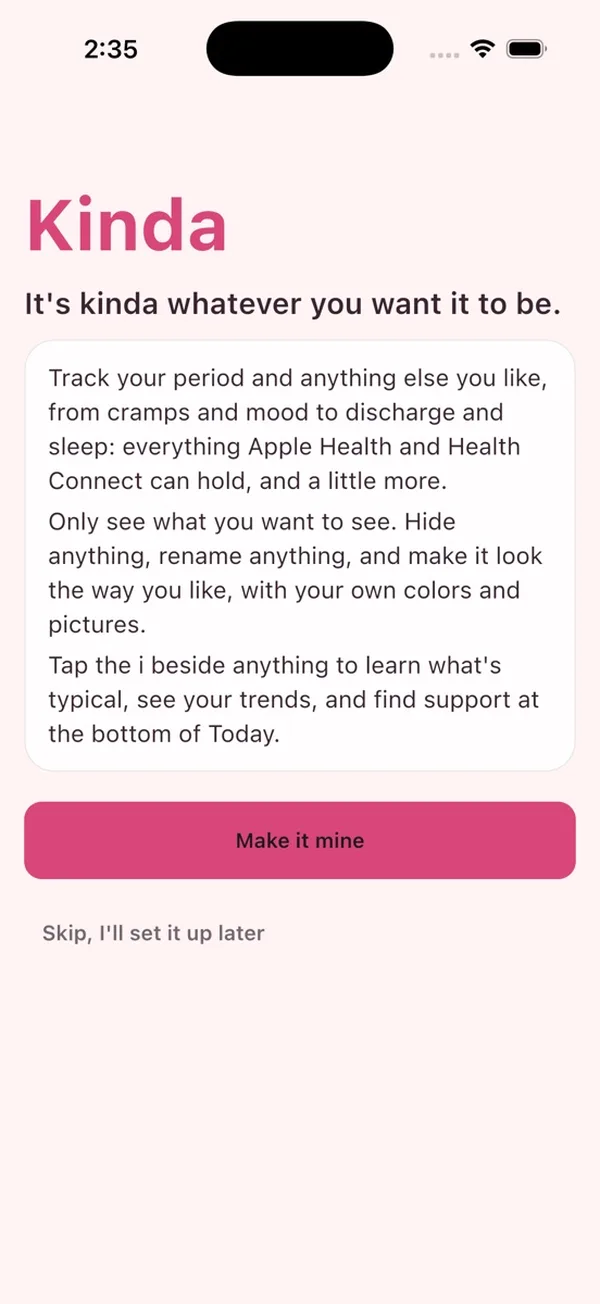 Kinda's welcome screen