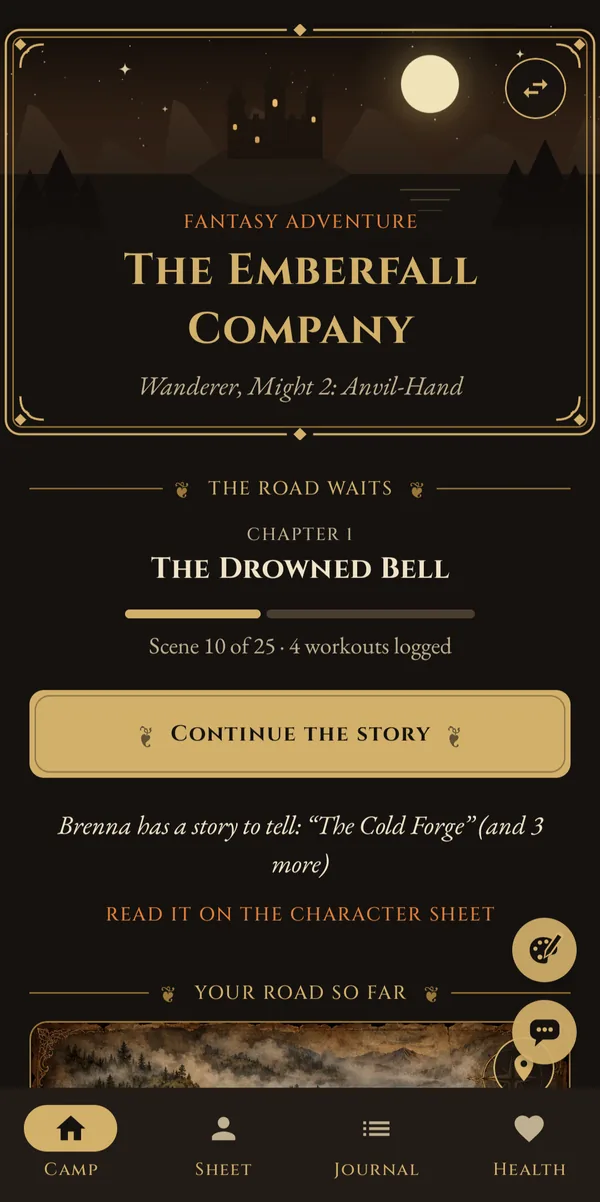 SetSaga's Camp screen for The Emberfall Company