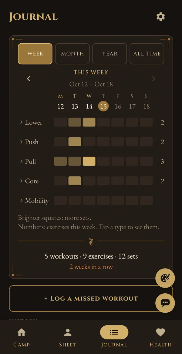 SetSaga's workout journal